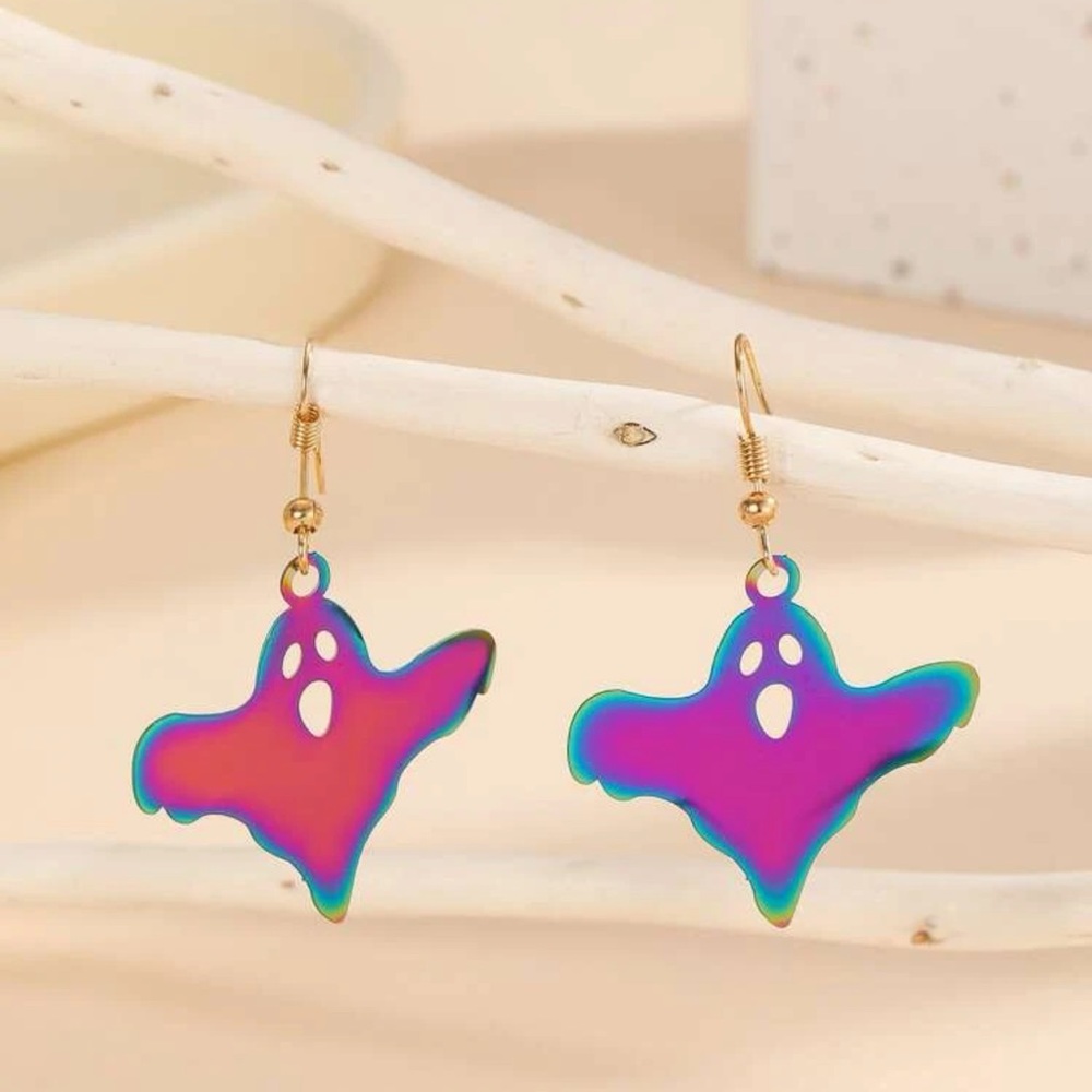 👻 Awesome Colorful Metallic Rainbow Oil Slick Ghost Drop Earrings 👻